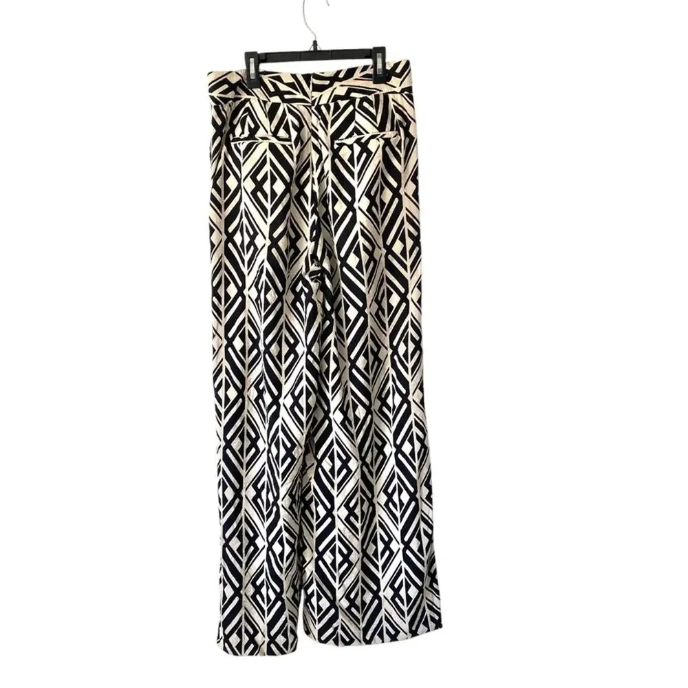 Banana Republic Pleated High Waist Wide Leg Black Cream Pants Nwot size 6
